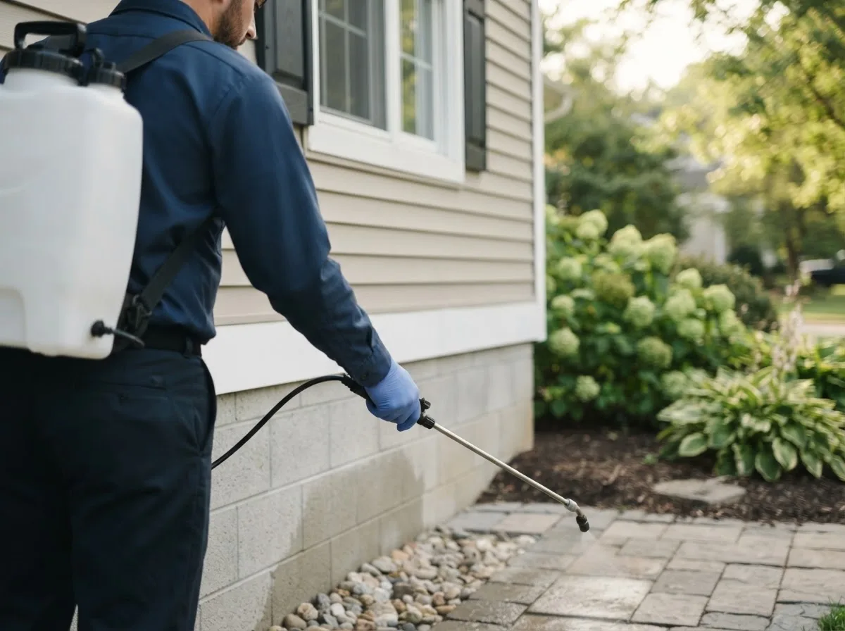 Pest control technician inspecting a home in Shepherdstown, WV
